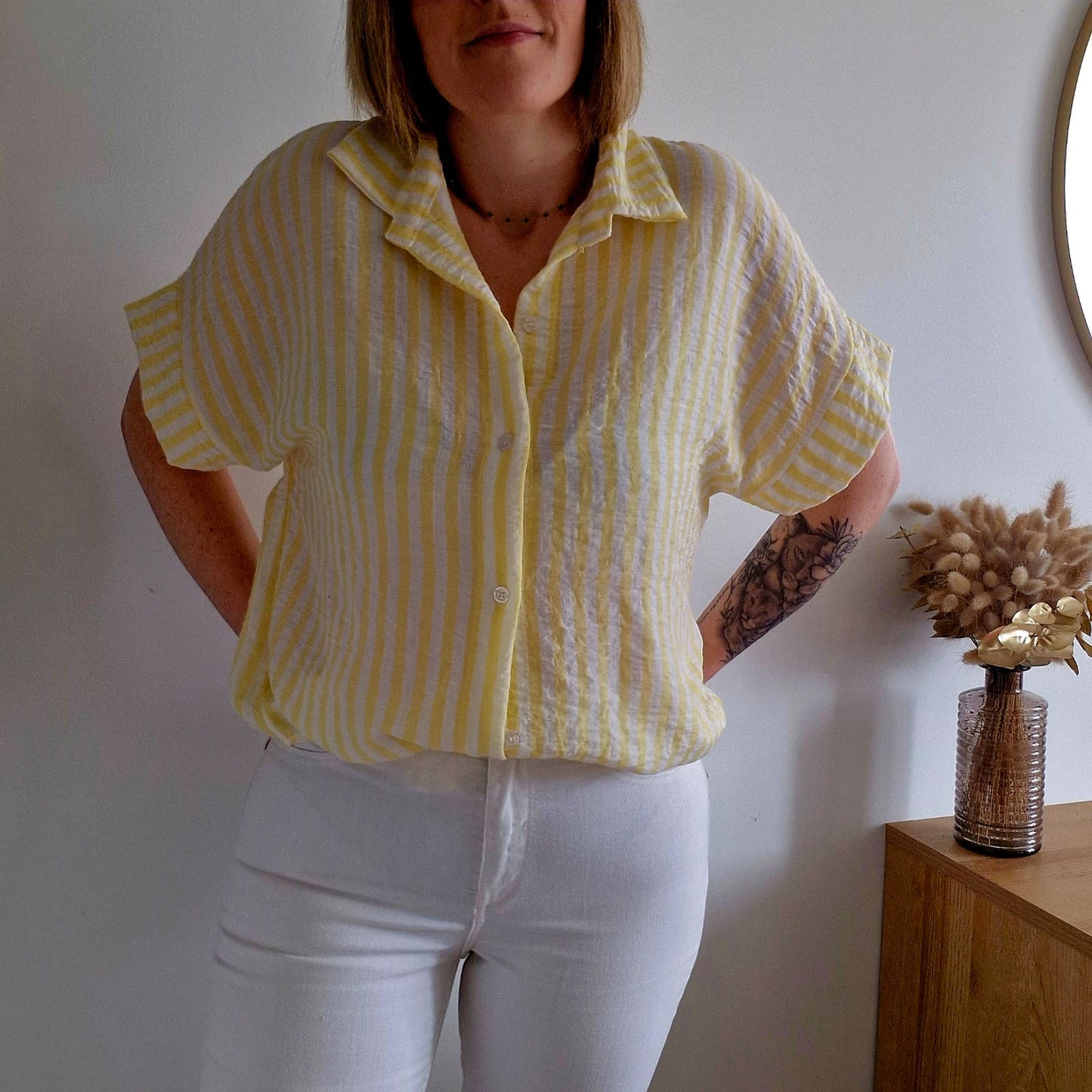 Chemise à Rayures Verticales Manches Courtes - Viscose & Coton - Couleurs Pastels