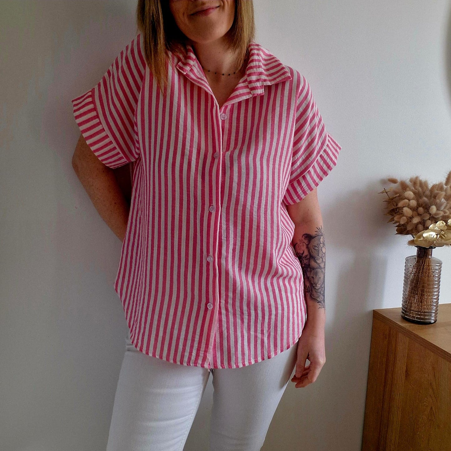 Chemise à Rayures Verticales Manches Courtes - Viscose & Coton - Couleurs Pastels