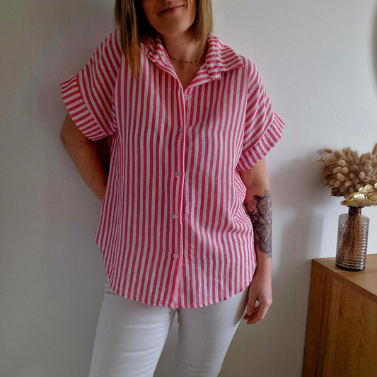 Chemise à Rayures Verticales Manches Courtes - Viscose & Coton - Couleurs Pastels