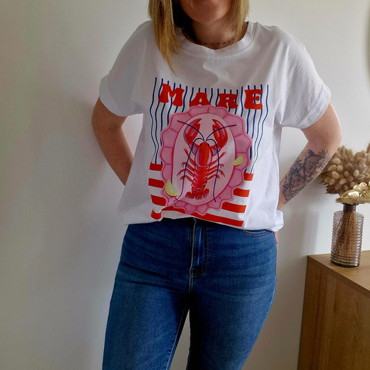 Tee-shirt Blanc Imprimé Homard Rouge - Coton - Taille unique (36-44)
