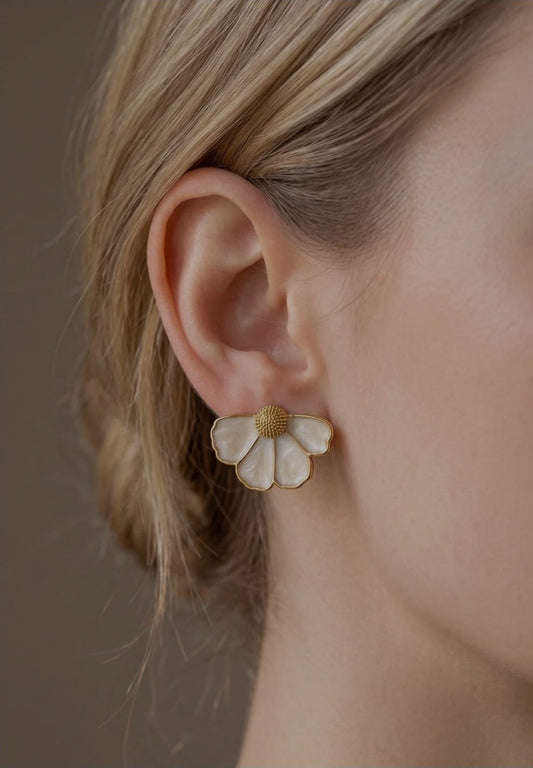 Boucles d'Oreilles "Eclosion Nacrée" Doré