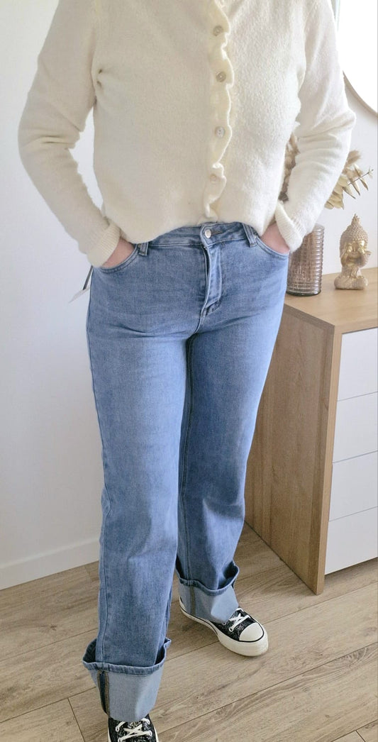 Jeans large à revers