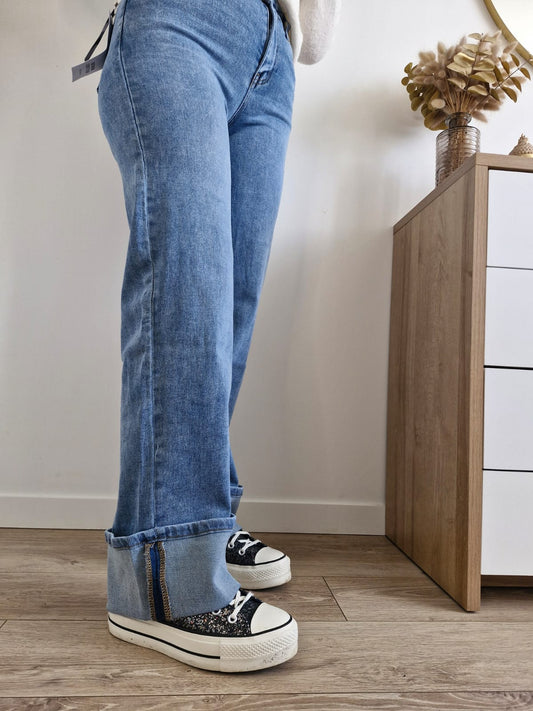 Jeans large à revers