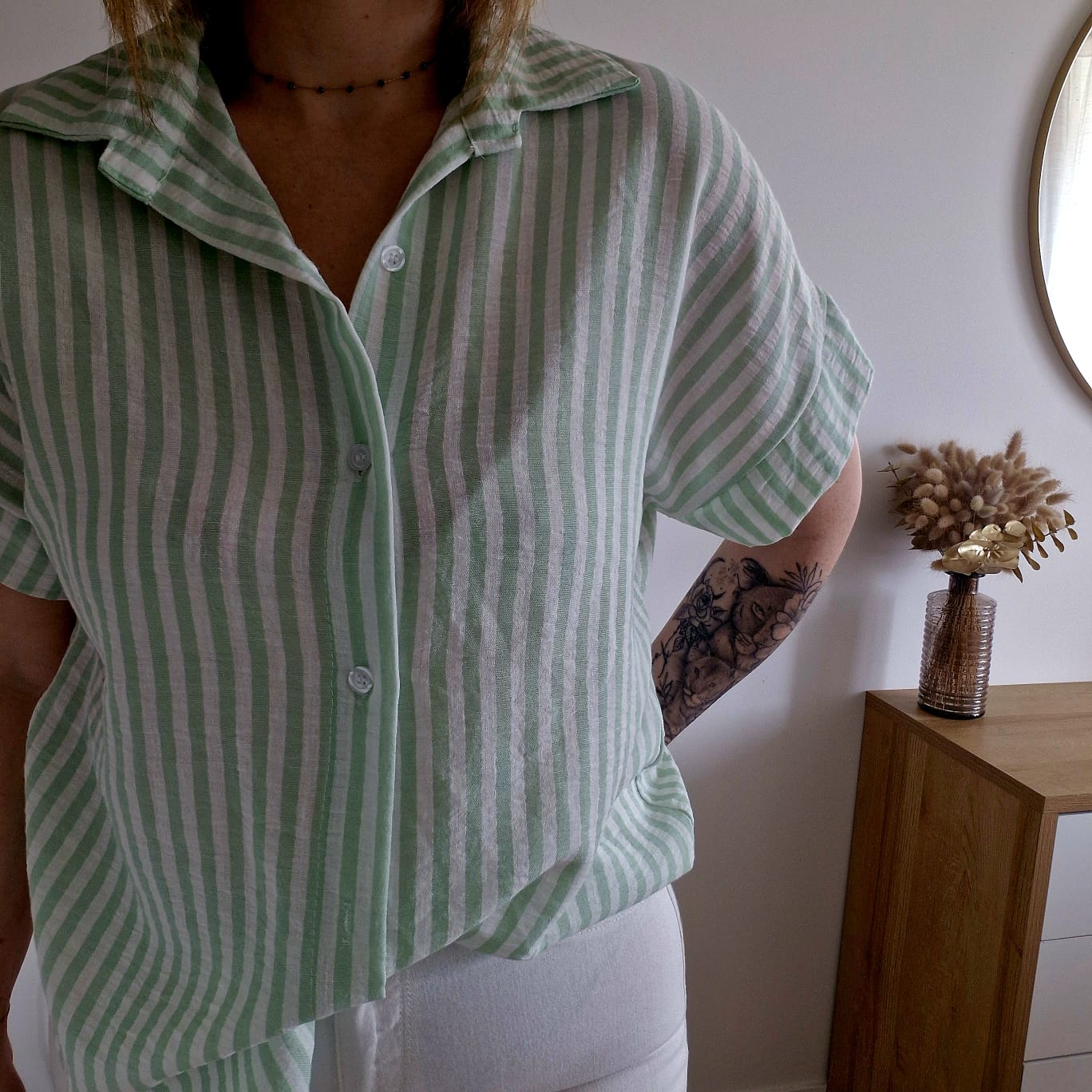 Chemise à Rayures Verticales Manches Courtes - Viscose & Coton - Couleurs Pastels