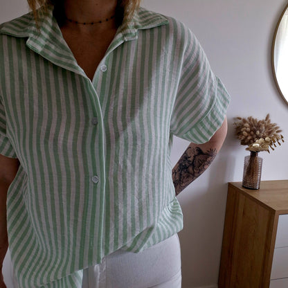 Chemise à Rayures Verticales Manches Courtes - Viscose & Coton - Couleurs Pastels