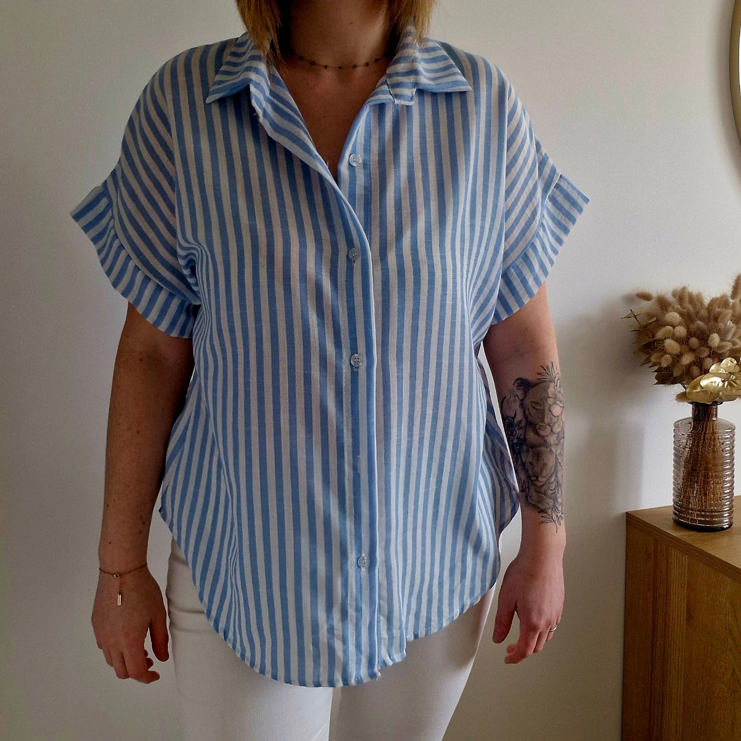 Chemise à Rayures Verticales Manches Courtes - Viscose & Coton - Couleurs Pastels