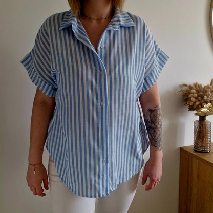 Chemise à Rayures Verticales Manches Courtes - Viscose & Coton - Couleurs Pastels