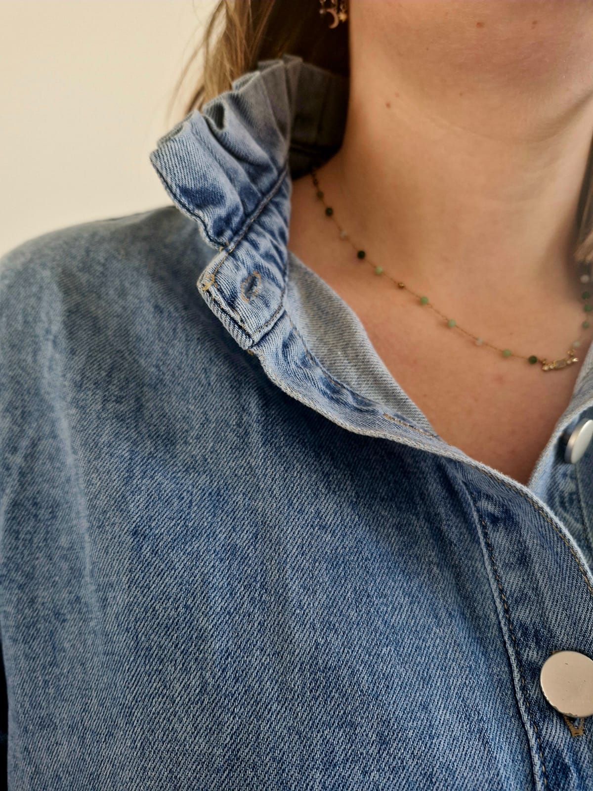 Robe Chemise en Jean à Col Volanté - Denim Clair