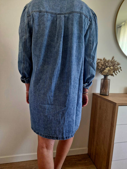 Robe Chemise en Jean à Col Volanté - Denim Clair